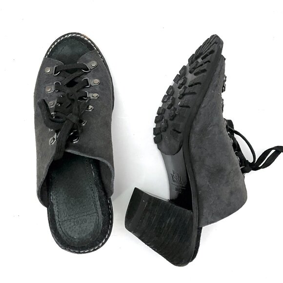 Woolrich Suede Lace Up Open Toe Heel Clog Mules Metal Rings Steampunk Cosplay - Picture 3 of 16